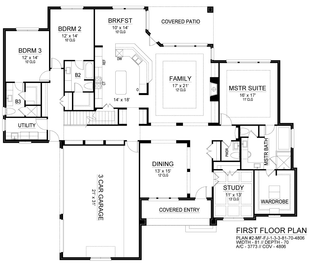First Floor Plan image of Pine Bluff House Plan